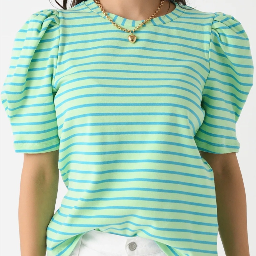 English Factory Green and White Puff Sleeve T-Shirt